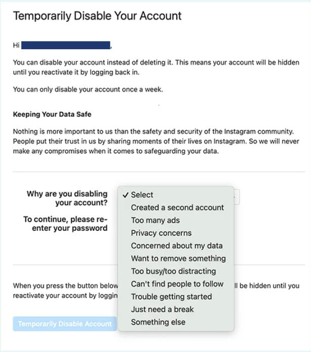 How to deactivate instagram - DeleteMyInfo