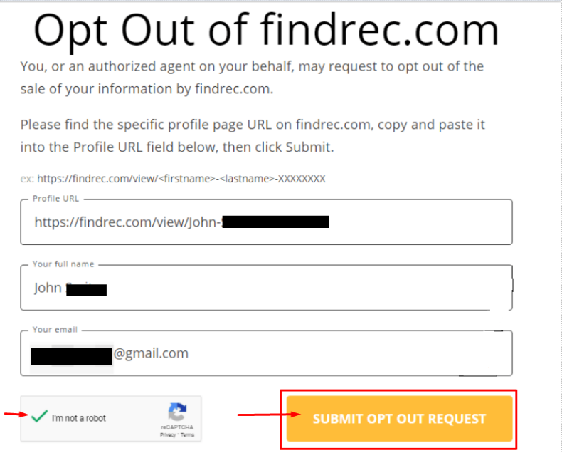 Deletemyinfo Findrec