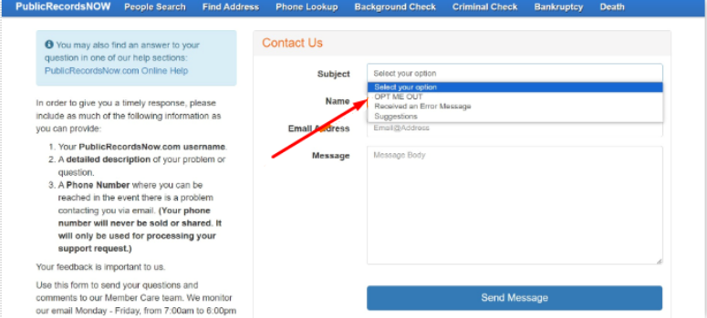 DELETEMYINFO publicrecordsnow